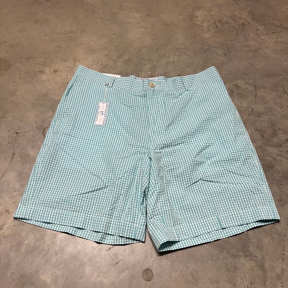 Southern Tide Skipjack Seersucker Gingham Shorts Mens 38 Caribbean Blue 7202 NWT